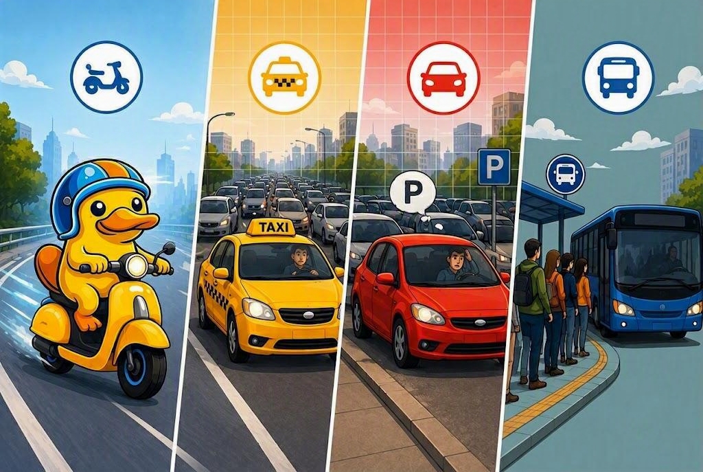Rent a Motorcycle or Scooter, Take a Taxi, Drive a Car or Use Public Transport?